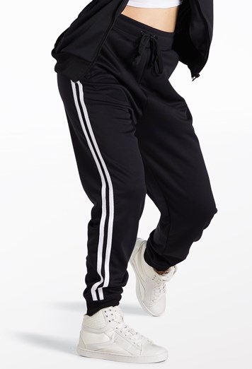 black white stripe track pants