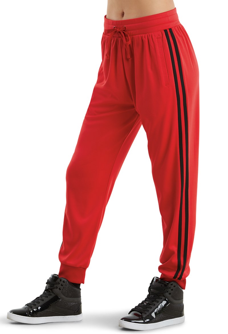 Dance Pants - Side Stripe Track Pants - Red - Intermediate Child - AH9281