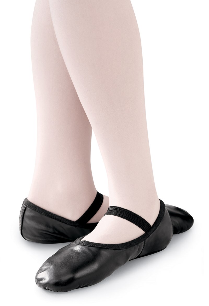Dance Shoes - Leather Full-Sole Ballet Shoe - Black - 10CM - B40