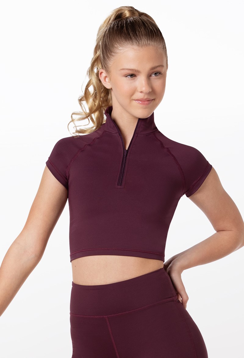 Dance Tops - FlexTek Zip Front Crop Top - RAISIN - Extra Large Adult - CF12337