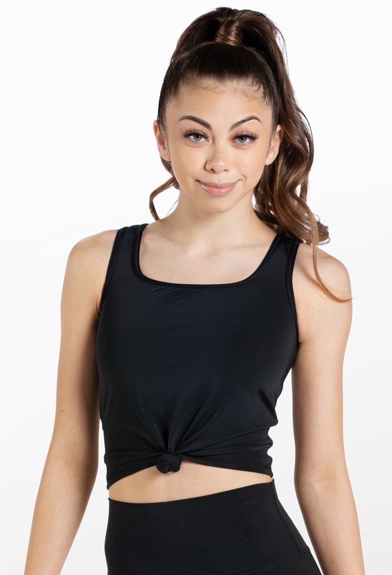 Dance Tops - FlexTek Knotted Crop Top - Black - Large Child - CF12507