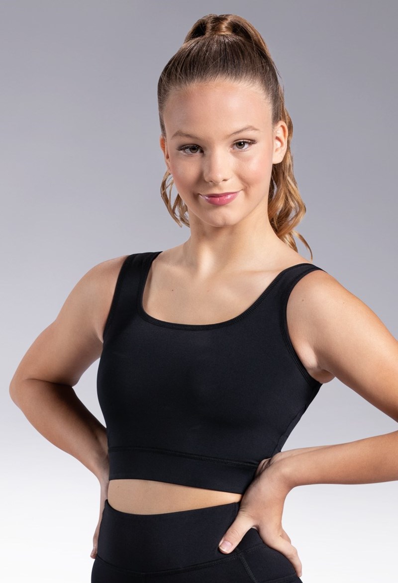 Dance Tops - FlexTek Cross Back Crop Top - Black - Extra Small Adult - CF12662