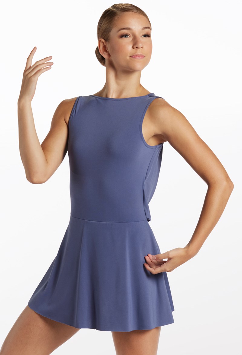Dance Dresses - Matte Jersey Dress With Drape - Slate Blue - Large Adult - D10445