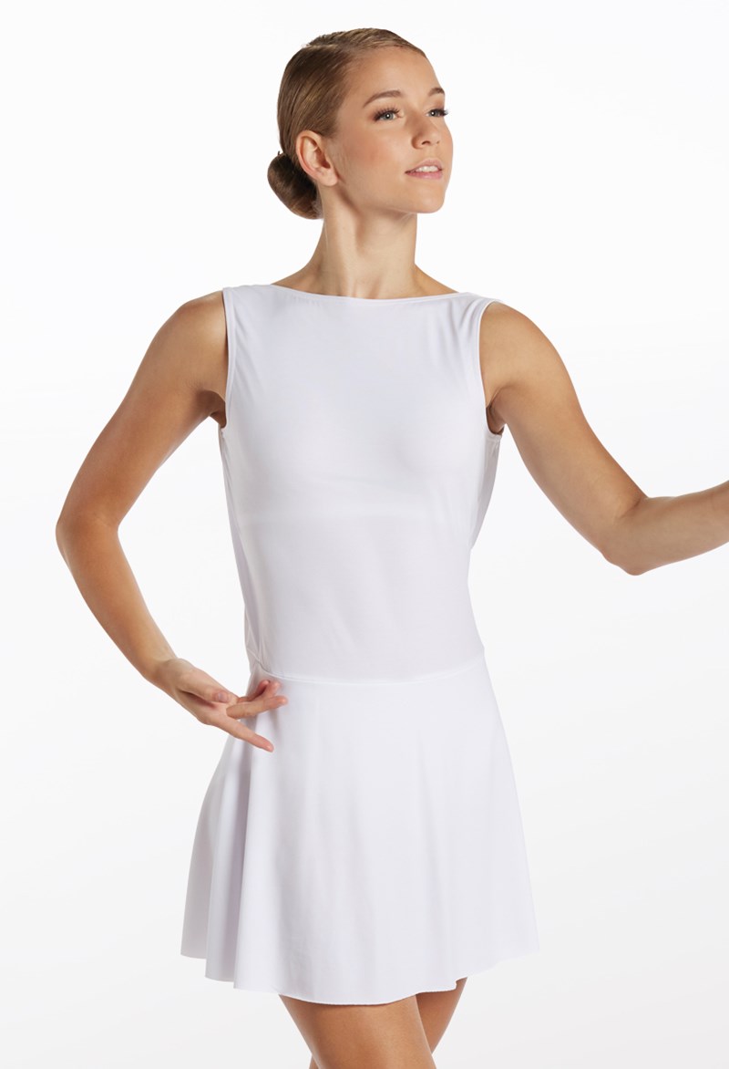 Dance Dresses - Matte Jersey Dress With Drape - White - Intermediate Child - D10445
