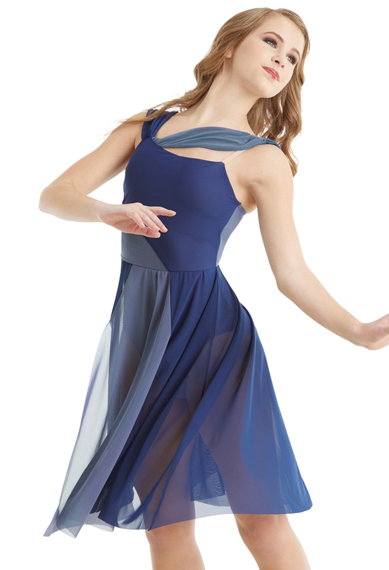 Balera Two Color Asymmetrical Dress - NAVY/SLATE BLUE - D1109.