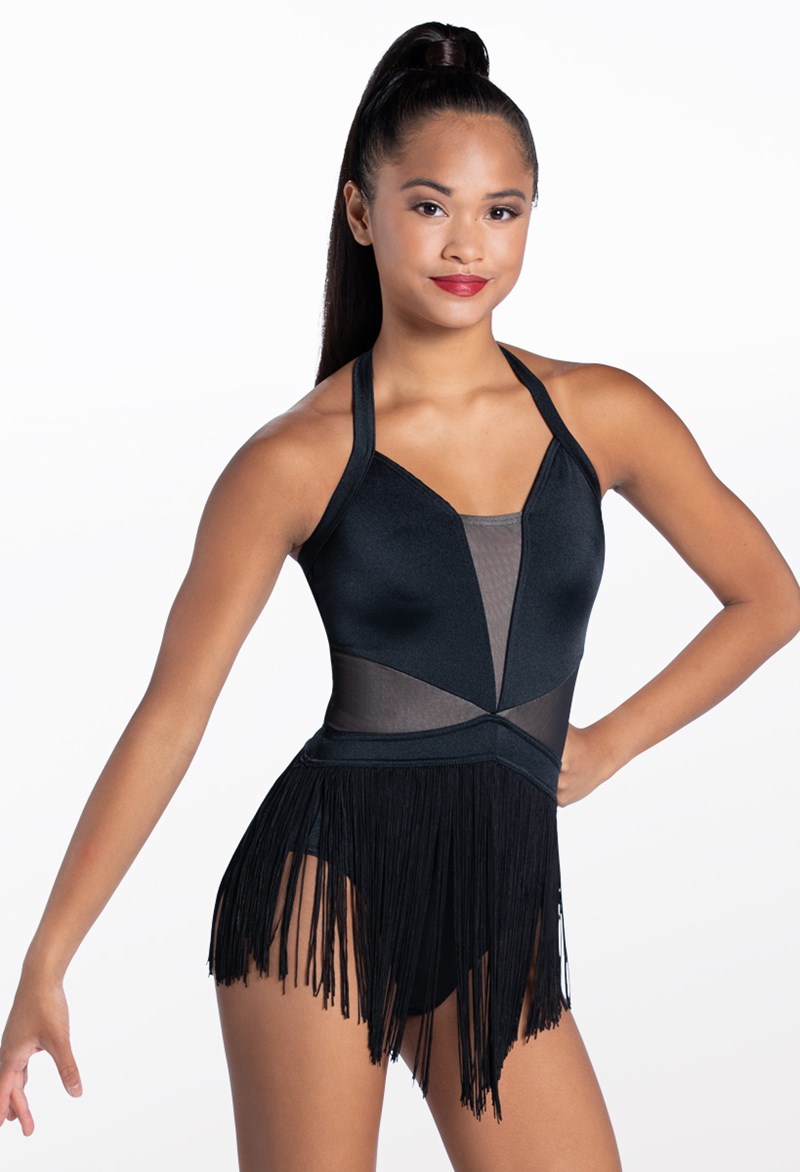 Dance Dresses - Lustre Fringe Halter Dress - Black - Large Adult - D11359