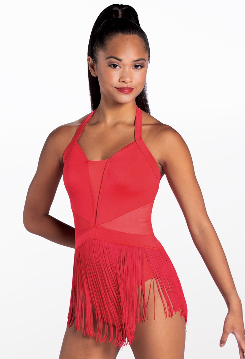 Dance Dresses - Lustre Fringe Halter Dress - Red - Small Child - D11359