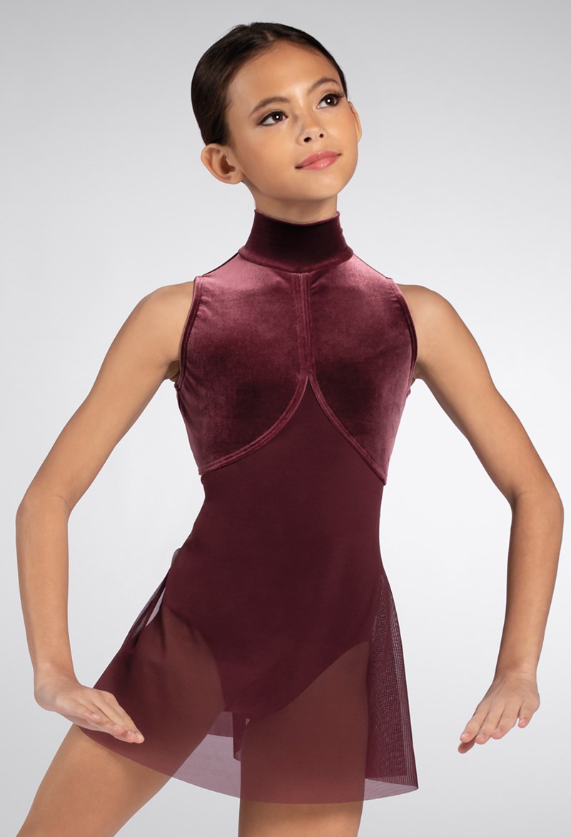 Balera Velvet Neck Shift Dress - Mulberry - Child - D11428