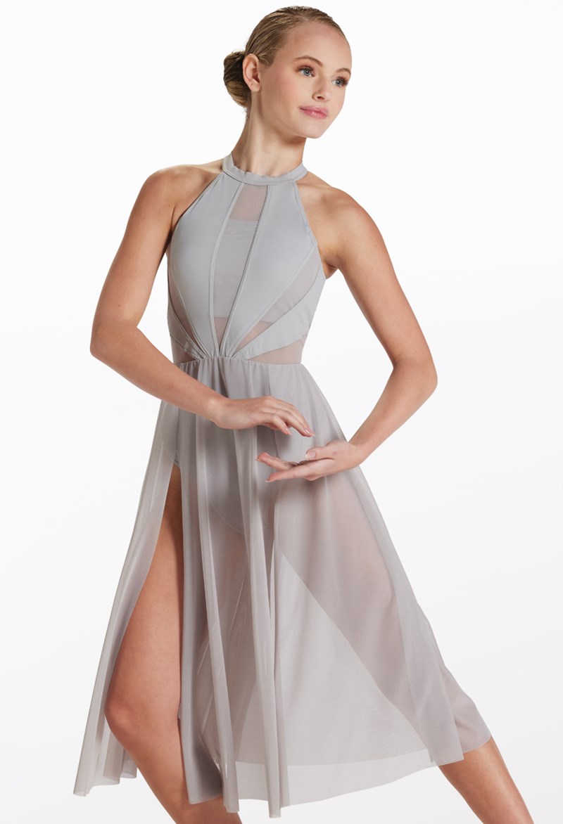 Dance Dresses - High Neck Halter Dress - Soft Gray - Medium Adult - D11656