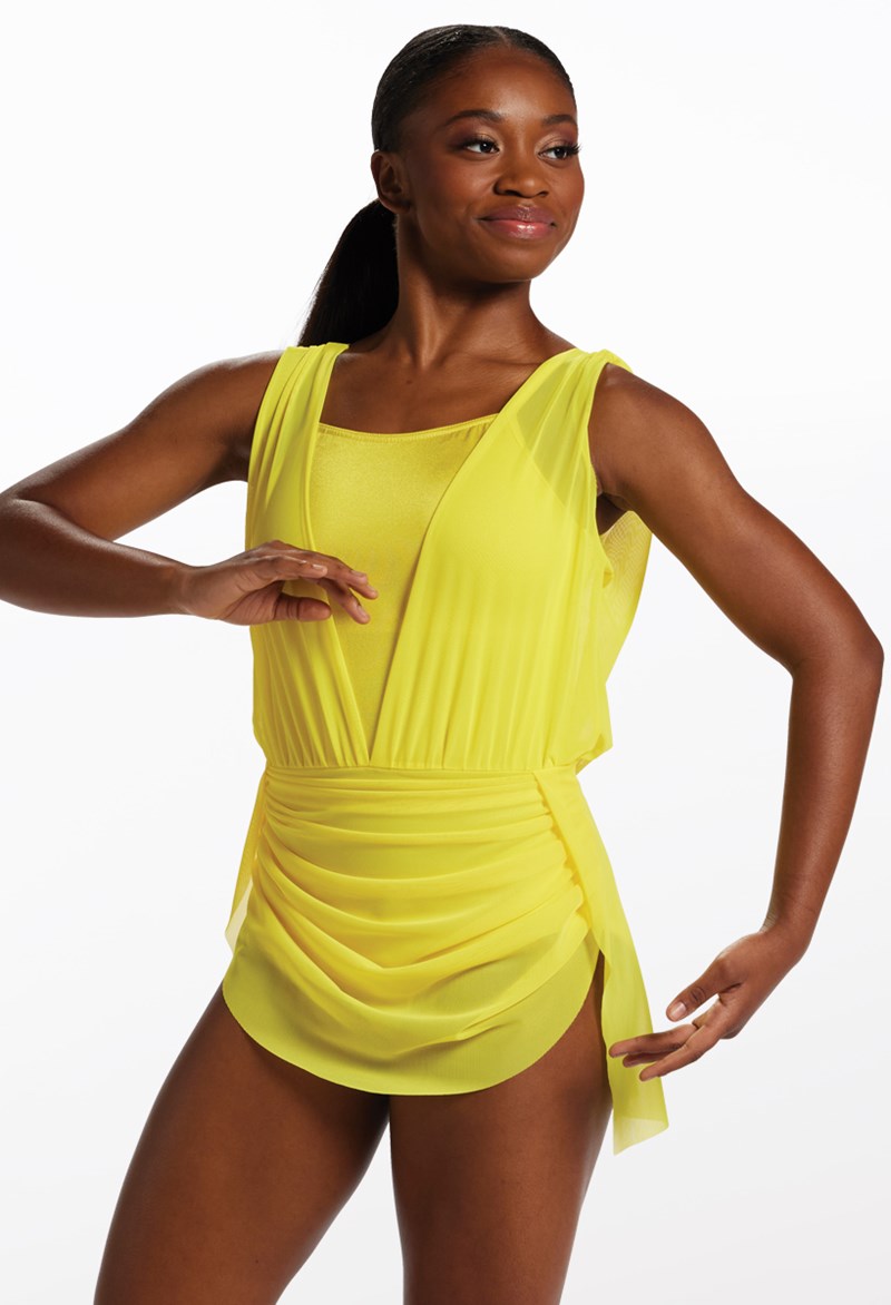 Dance Dresses - Mesh Overlay Dress - CANARY - Medium Adult - D12770