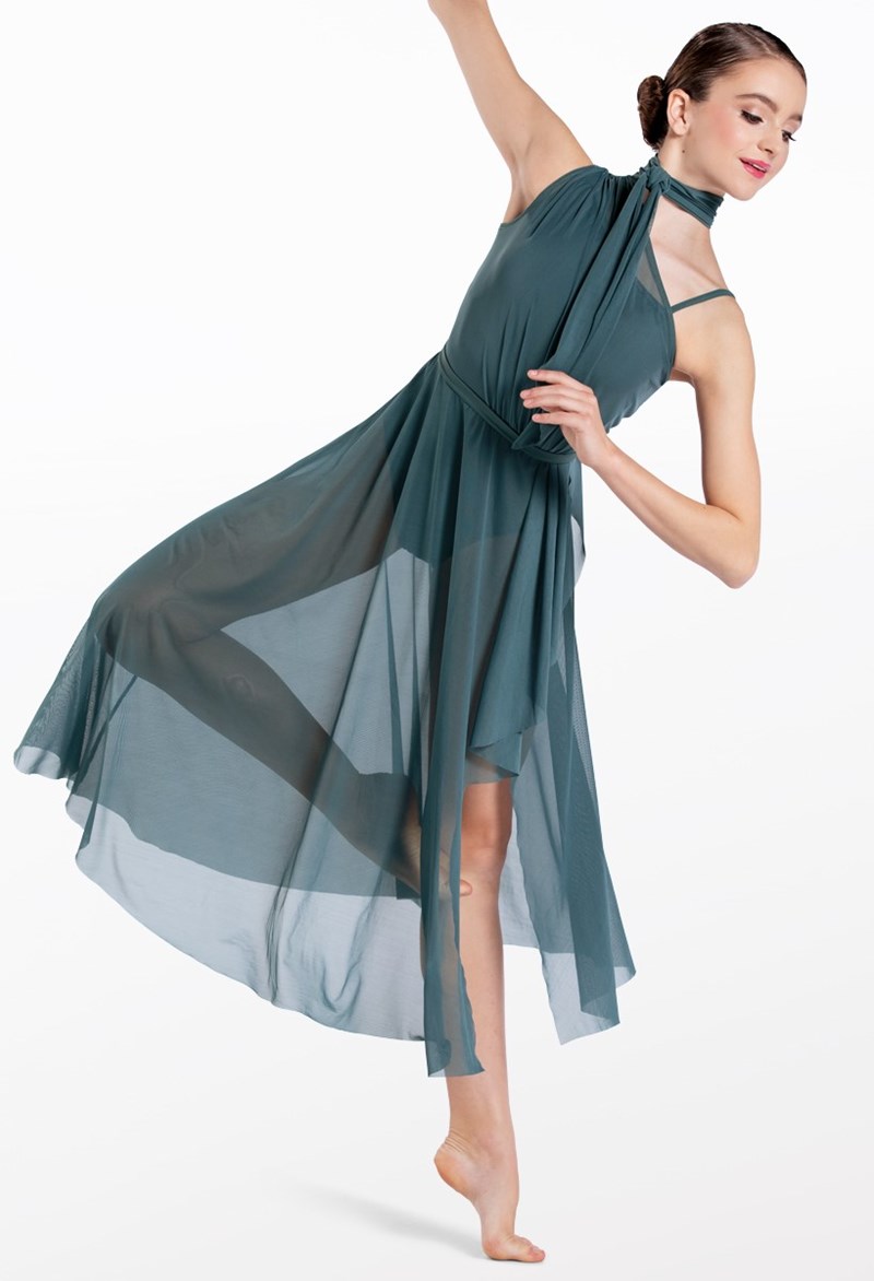 Dance Dresses - One Shoulder Tied Neck Dress - PINE - Medium Adult - D13079