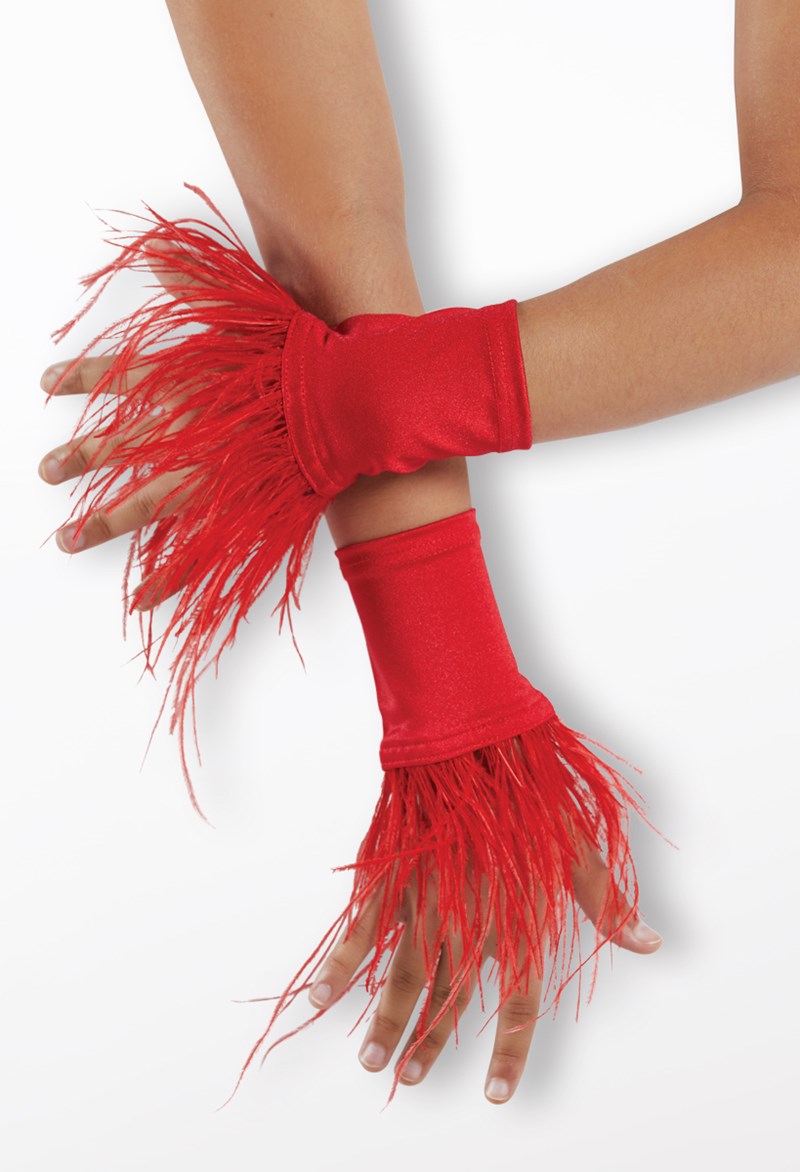 Dance Accessories - Ostrich Feather Trim Cuffs - Red - OSFA - GLV28