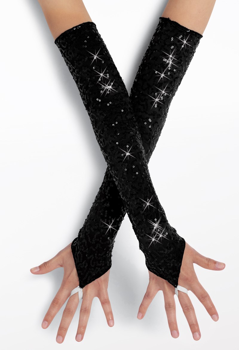 Dance Accessories - Sequin Long Point Gloves - Black - OSFA - GLV29