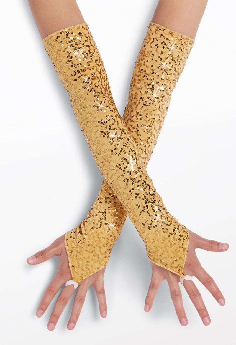 Dance Accessories - Sequin Long Point Gloves - Gold - OSFA - GLV29