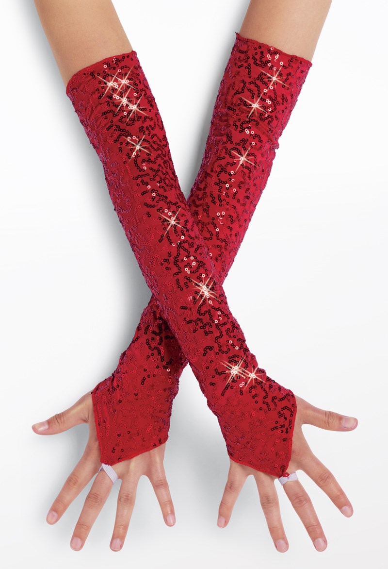 Dance Accessories - Sequin Long Point Gloves - Red - OSFA - GLV29