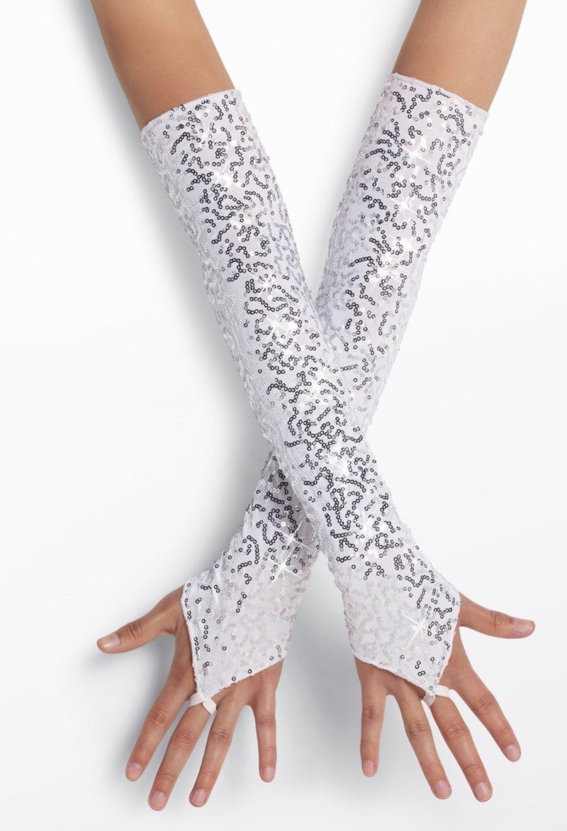 Dance Accessories - Sequin Long Point Gloves - White - OSFA - GLV29
