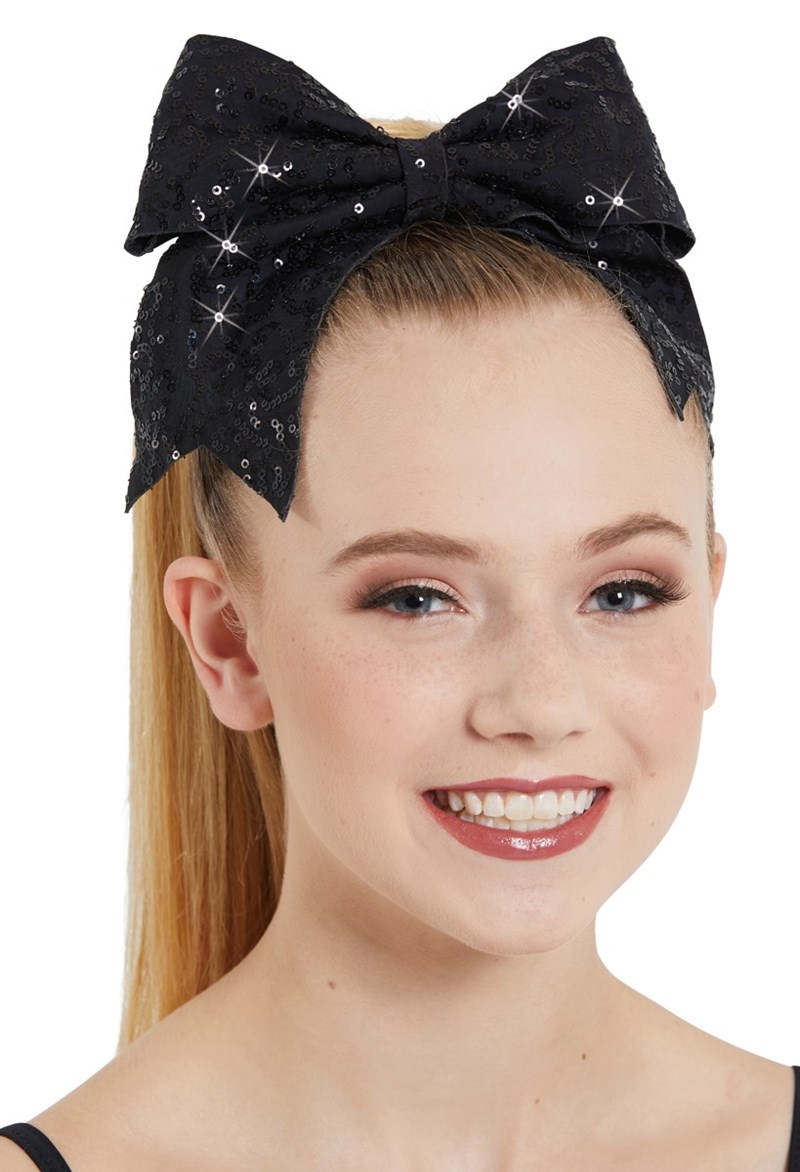 Dance Accessories - Sequin Bow Hair Tie - Black - OSFA - HA148