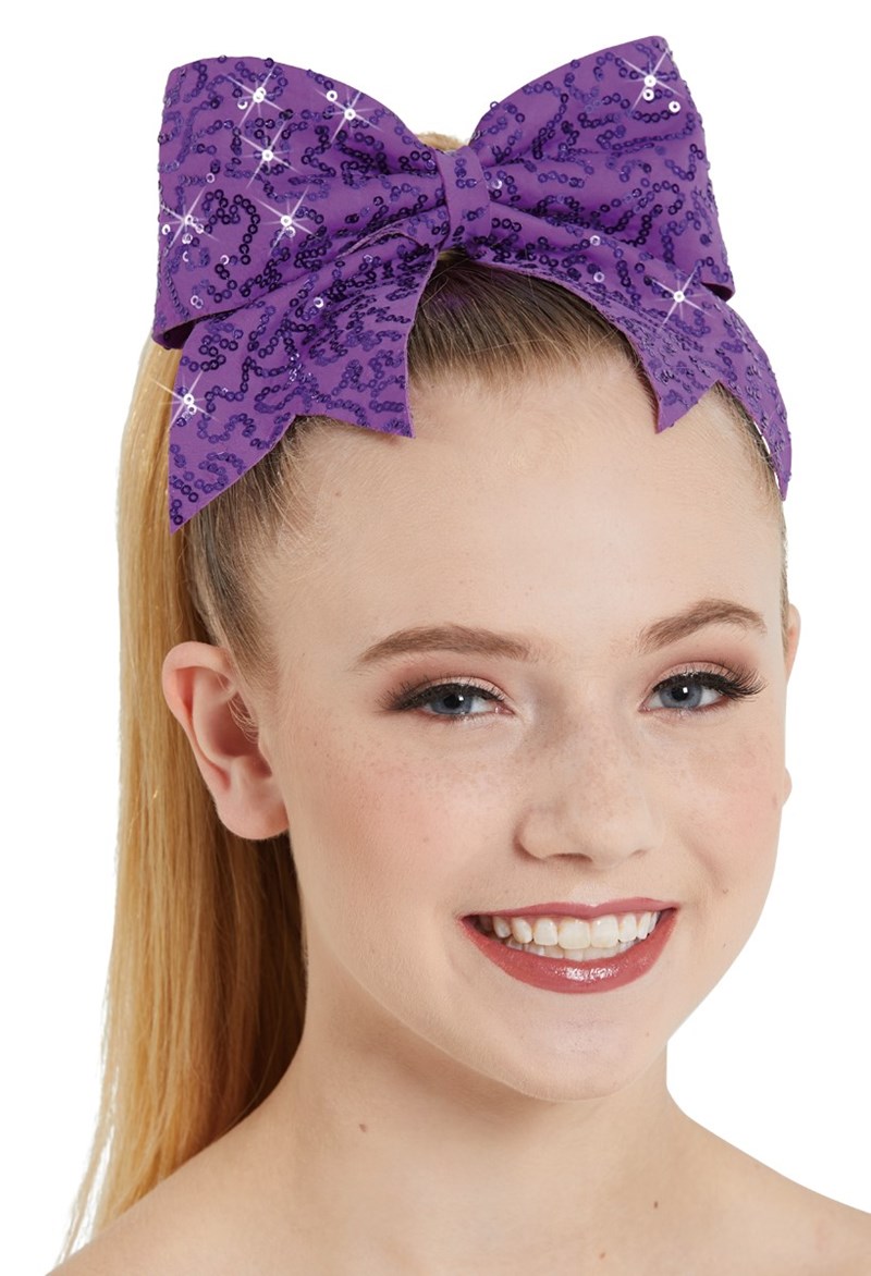 Dance Accessories - Sequin Bow Hair Tie - ELECTRIC PURPLE - OSFA - HA148
