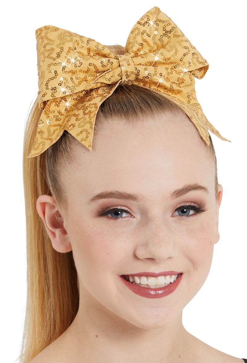 Dance Accessories - Sequin Bow Hair Tie - Gold - OSFA - HA148
