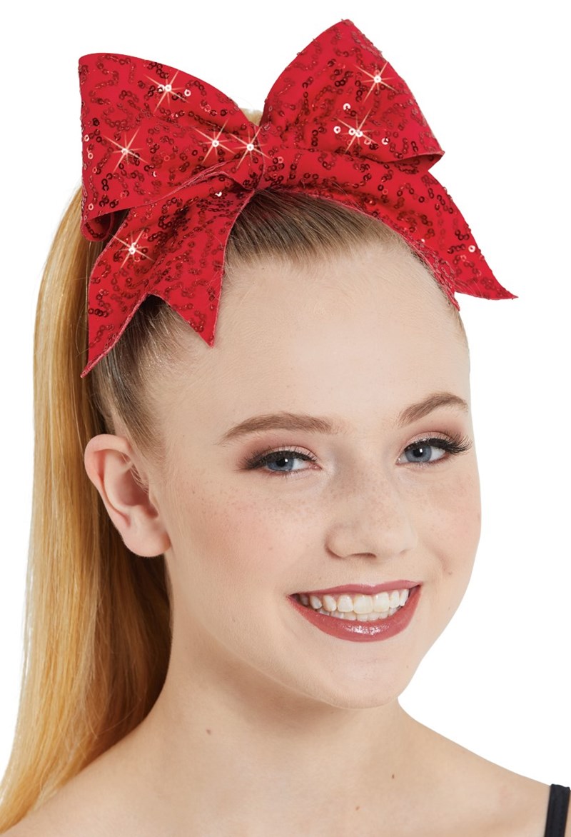 Dance Accessories - Sequin Bow Hair Tie - Red - OSFA - HA148