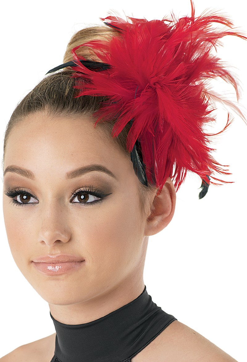 Dance Accessories - Feather Pouf Hair Clip - Red - OSFA - HA31