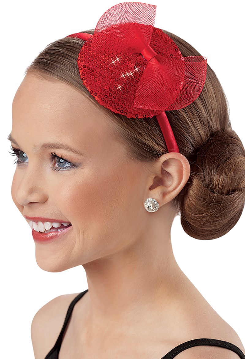 Balera Sequin Mesh Bow Headband - Red - HA37