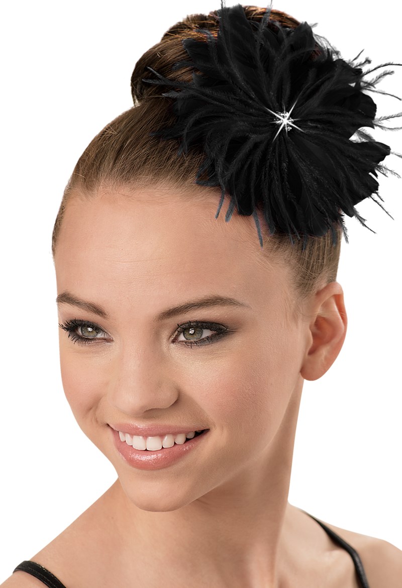 Dance Accessories - Feather Flower Hair Clip - Black - OSFA - HA63