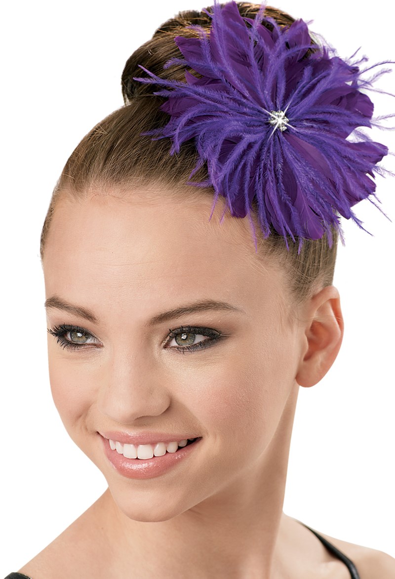 Dance Accessories - Feather Flower Hair Clip - Grape - OSFA - HA63