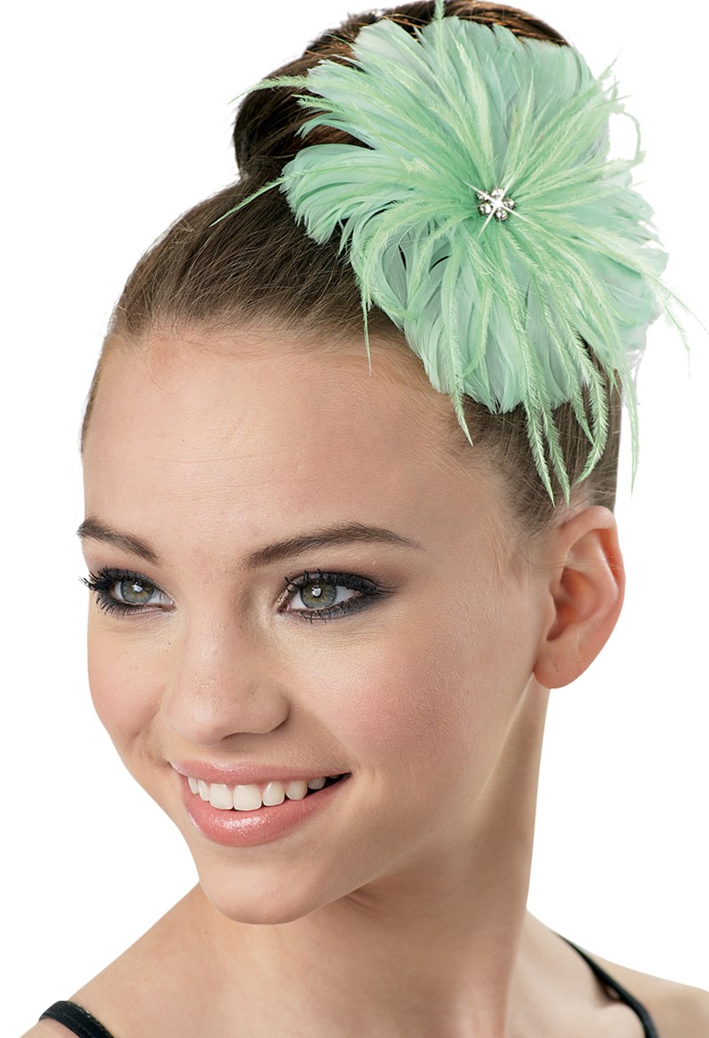 Dance Accessories - Feather Flower Hair Clip - Mint - OSFA - HA63