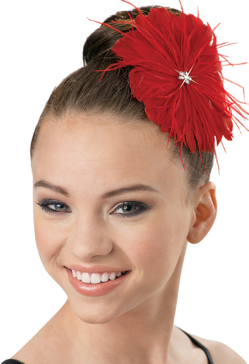 Dance Accessories - Feather Flower Hair Clip - Red - OSFA - HA63