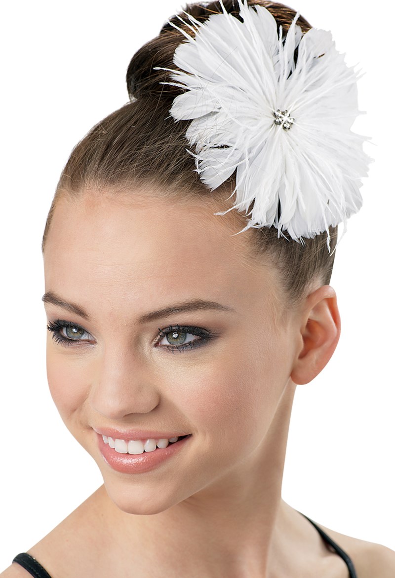 Dance Accessories - Feather Flower Hair Clip - White - OSFA - HA63