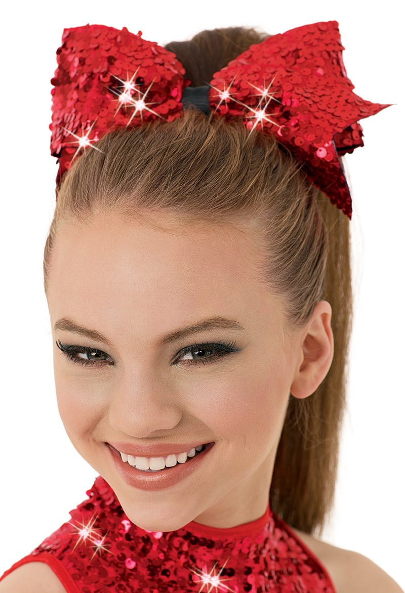 Dance Accessories - Ultra Sparkle Bow Hair Tie - Red - OSFA - HA80