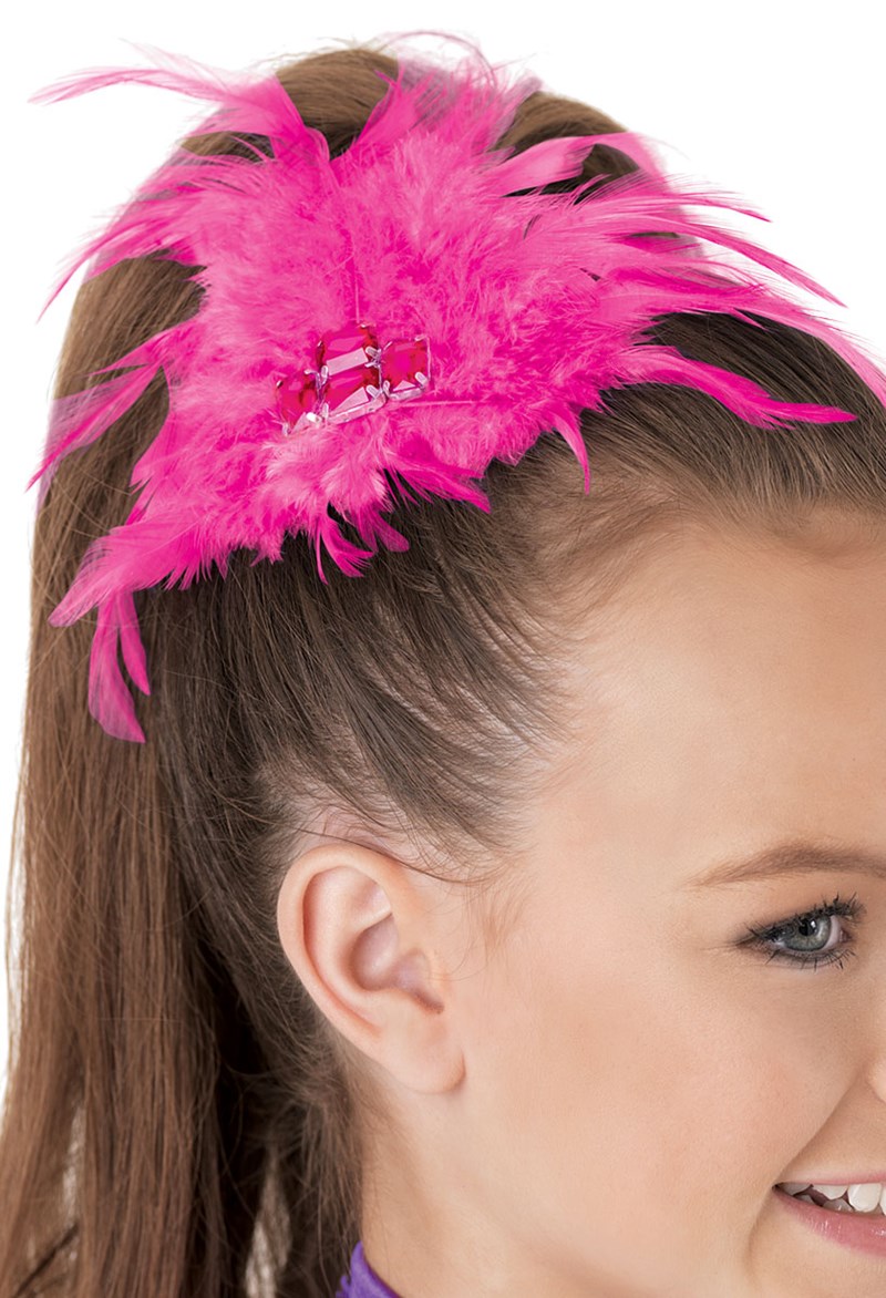 Dance Accessories - Feather Jewel Hair Clip - Cerise - OSFA - HA89