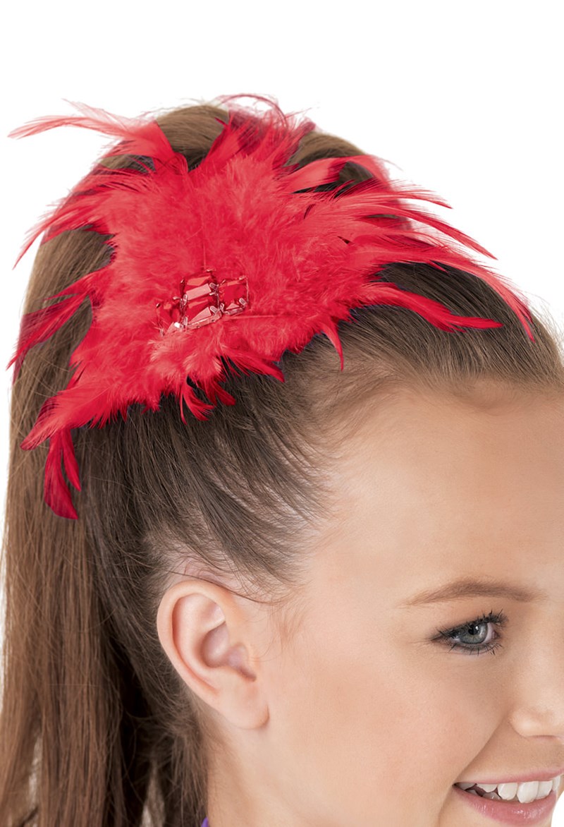 Dance Accessories - Feather Jewel Hair Clip - Red - OSFA - HA89