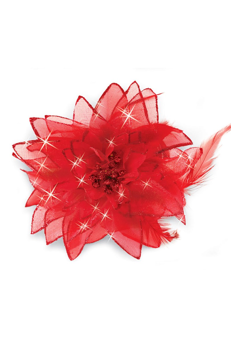 Dance Accessories - Feathered Flower Clip - Red - OSFA - HA9