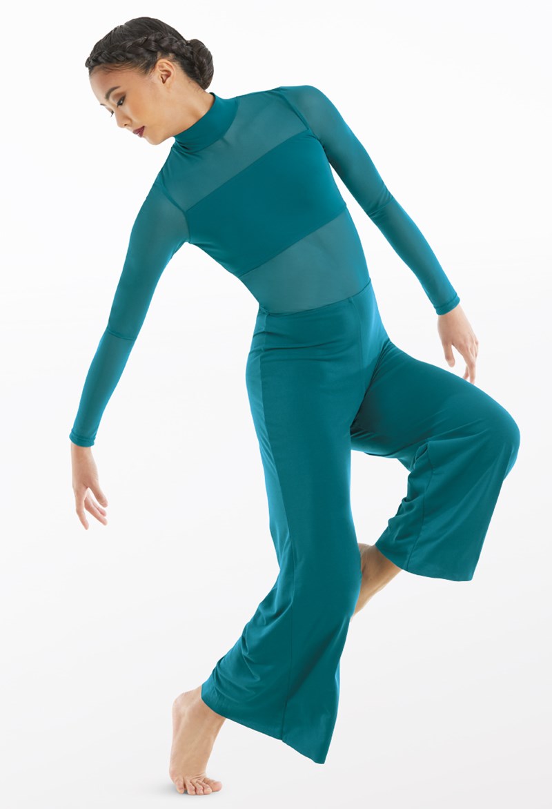 Dance Leotards - Culotte Unitard With Mesh - Dark Teal - Large Child - MJ11187