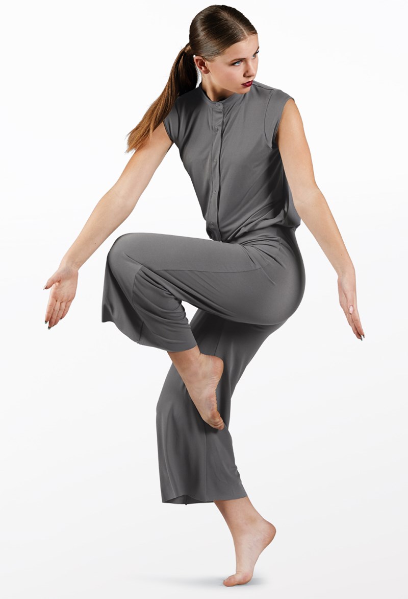 Dance Leotards - Snap Front Jumpsuit - Gray - Medium Child - MJ11818