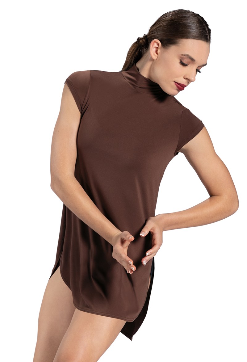 Dance Dresses - Mock Neck Tee Dress - Chocolate - Medium Adult - MJ12796