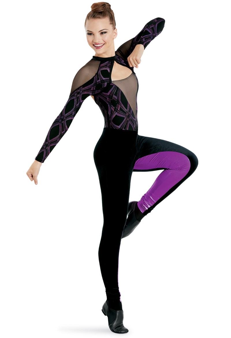 Metallic & Mesh Plunge Unitard