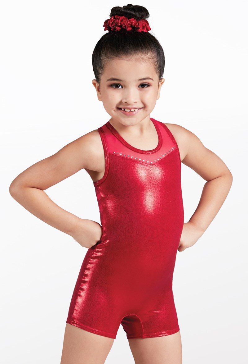 Gymnastic Leotards - Crystal Metallic Biketard - Red - Large Child - ML11580