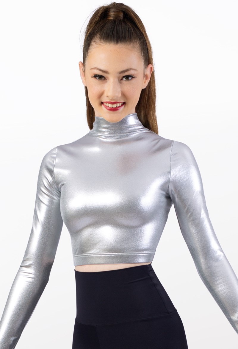 Dance Tops - Premium Metallic Crop Top - Silver - Medium Adult - ML12486