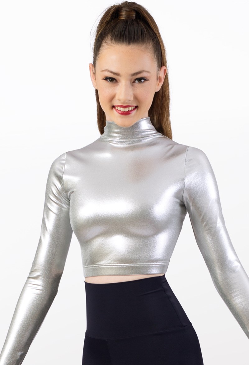 Dance Tops - Premium Metallic Crop Top - Silver - Large Child - ML12486