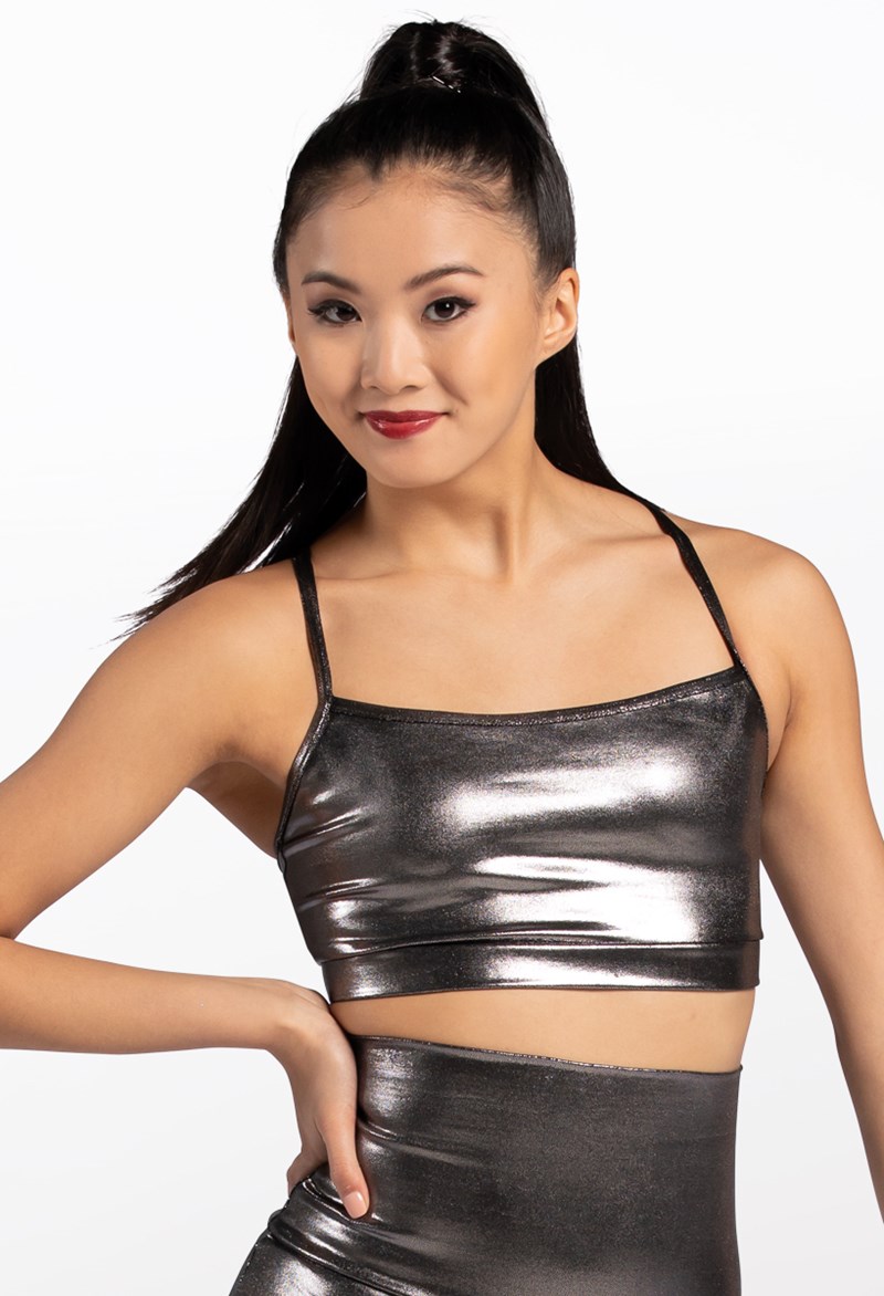 Girls Metallic T-Back Dance Bra Top, Double Platinum N7726C