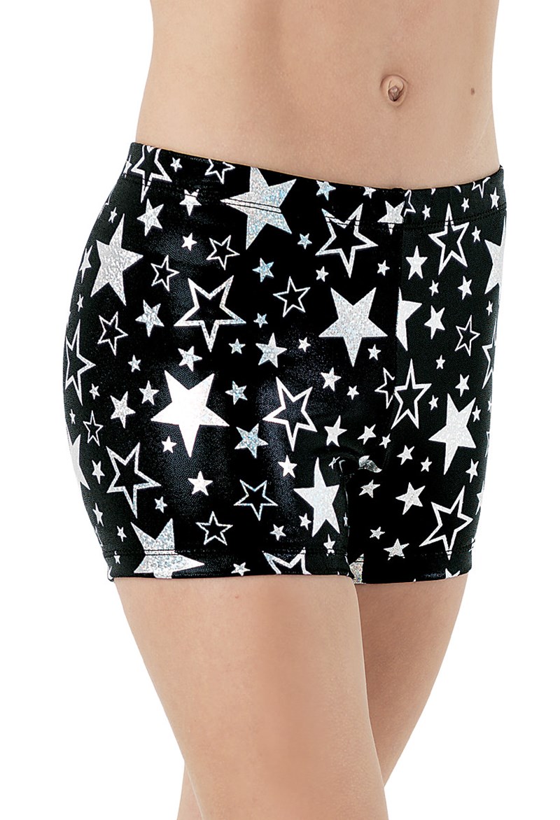 Dance Shorts - Hologram Star Print Shorts - Black - Extra Large Adult - ML8390