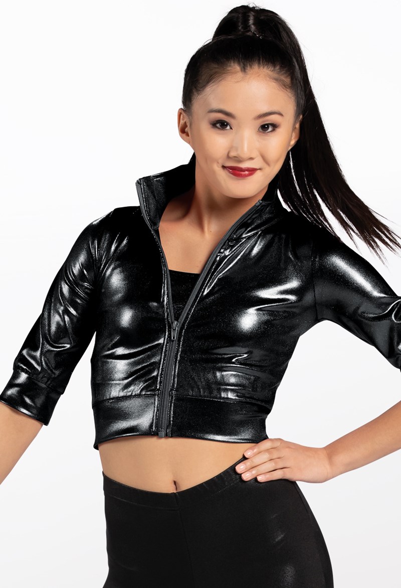 Dance Tops - Cropped Metallic Jacket - Black - Extra Large Adult - ML9703