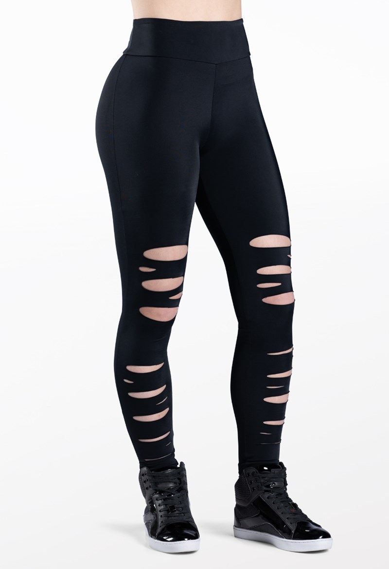 Dance Leggings - Slashed Front Leggings - Black - Large Adult - MT10411