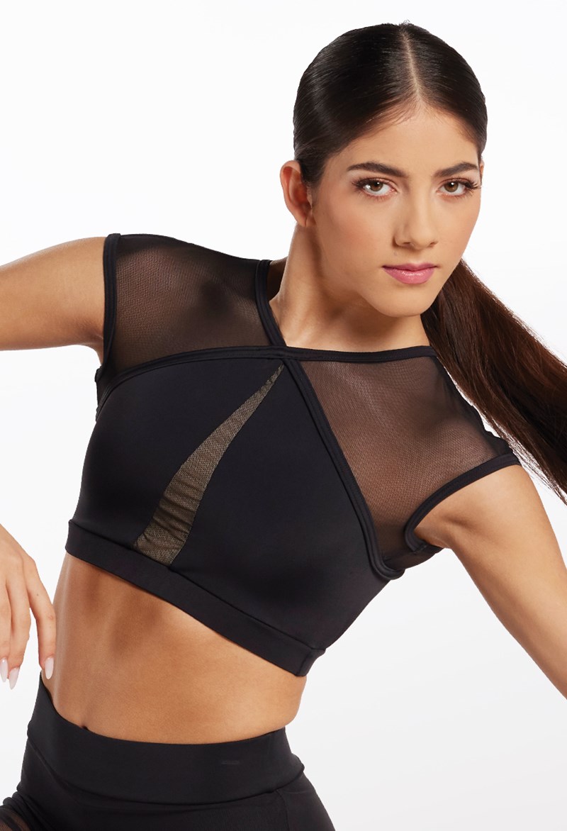 Dance Tops - Illusion Mesh Crop Top - Black - Medium Child - MT10463