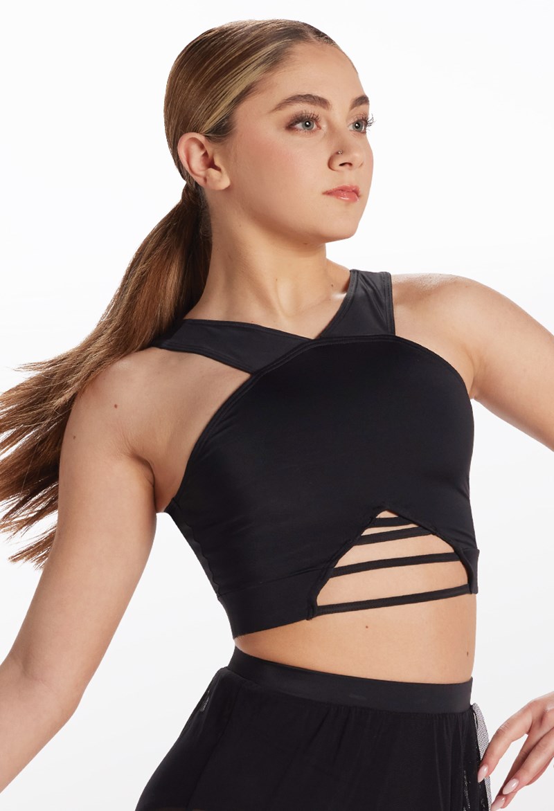 Dance Tops - Lattice Front Crop Top - Black - Extra Large Adult - MT10485