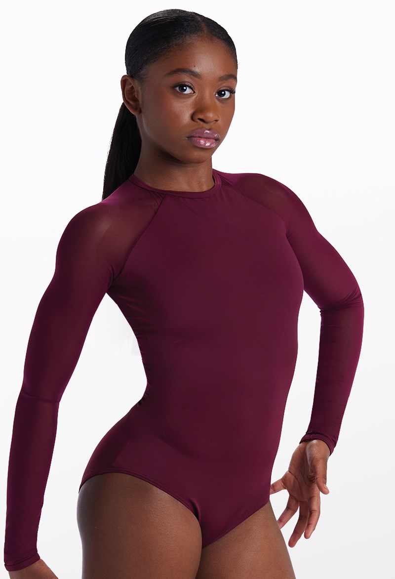 Dance Leotards - Raglan Long Sleeve Leotard - Black Cherry - Small Adult - MT10552