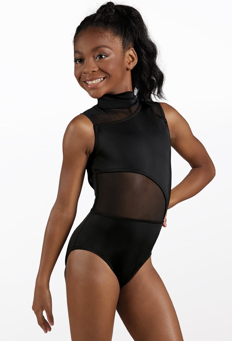 Dance Leotards - Asymmetrical Keyhole Leotard - Black - Large Child - MT11612